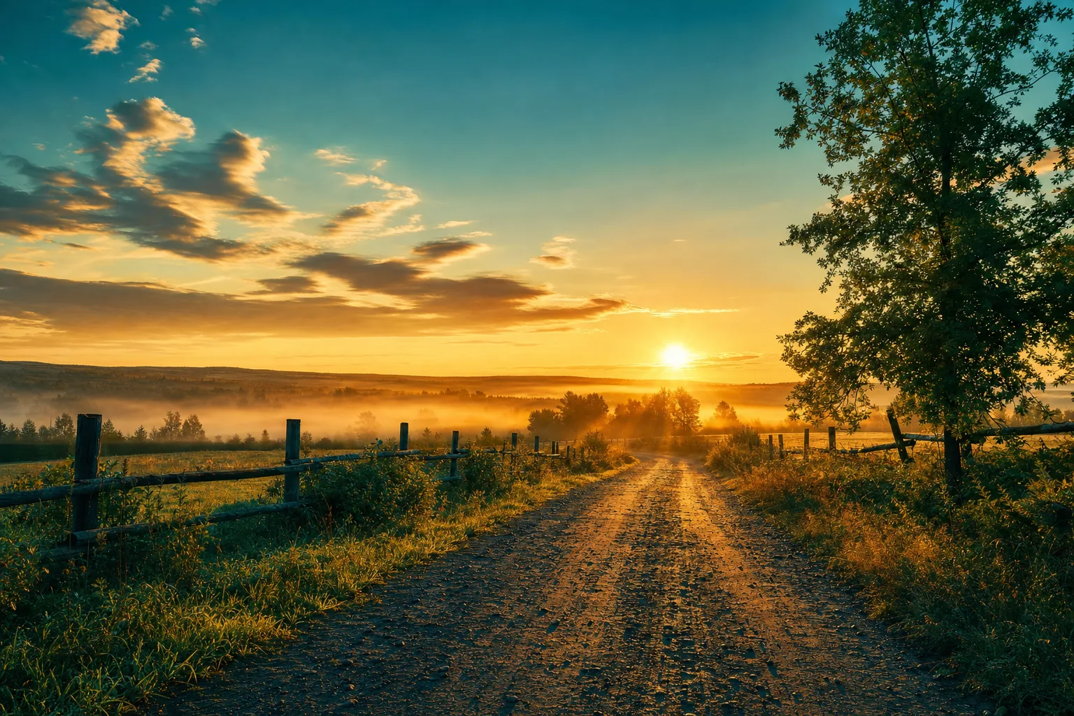 Domaine physique — chemin de campagne au lever du soleil